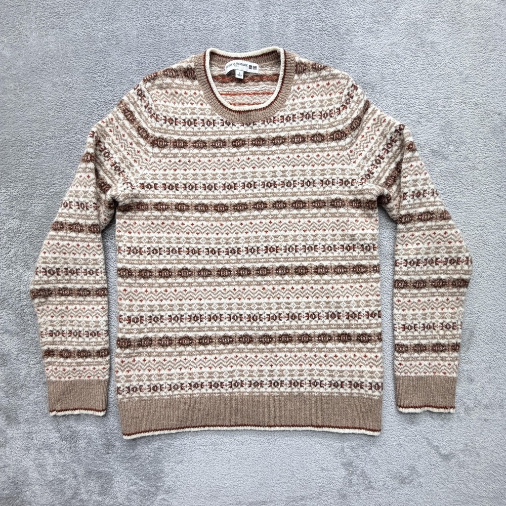 Ines De‎ La Fressange Uniqlo Sweater Womens L Beige Fair Isle Crewneck Pullover